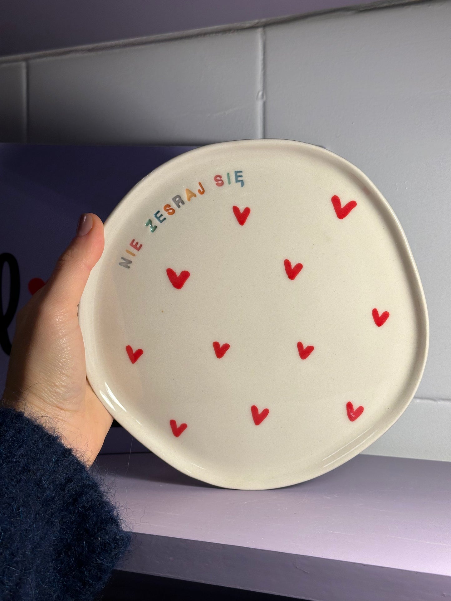 Talerz ceramiczny płaski "nie zesraj się"